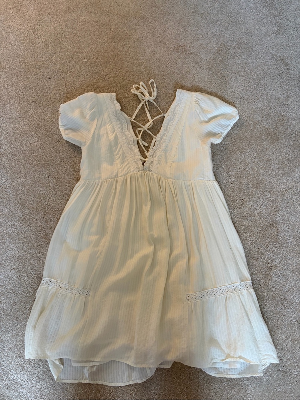 Ivory Short Sleeve Lace-Up Summer Dress